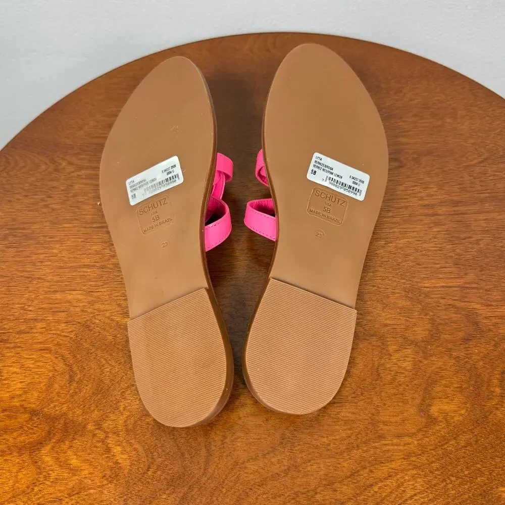 Schutz Lyta Patent Leather Sandal in Pink Lemonade Size 5